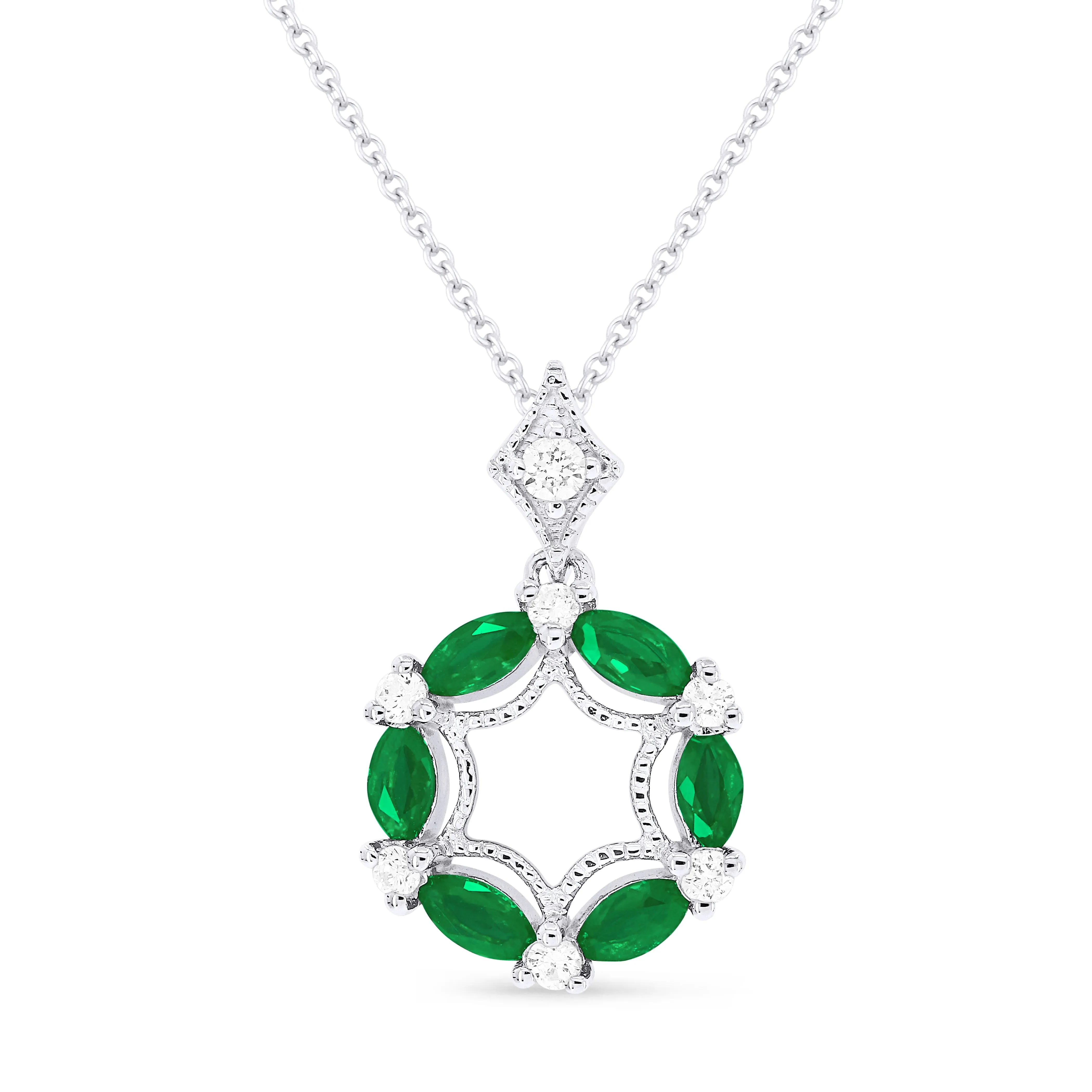 0.47Ct Emerald 16"pendant Necklace In 14K White Gold