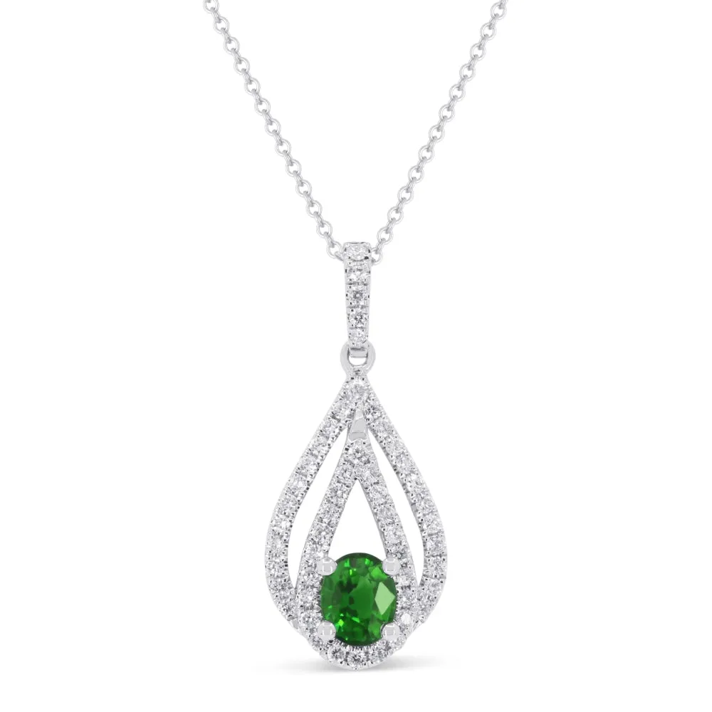 0.51Ct Emerald 16"pendant Necklace In 14K White Gold