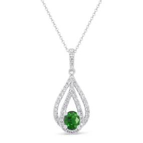 0.51Ct Emerald 16"pendant Necklace In 14K White Gold