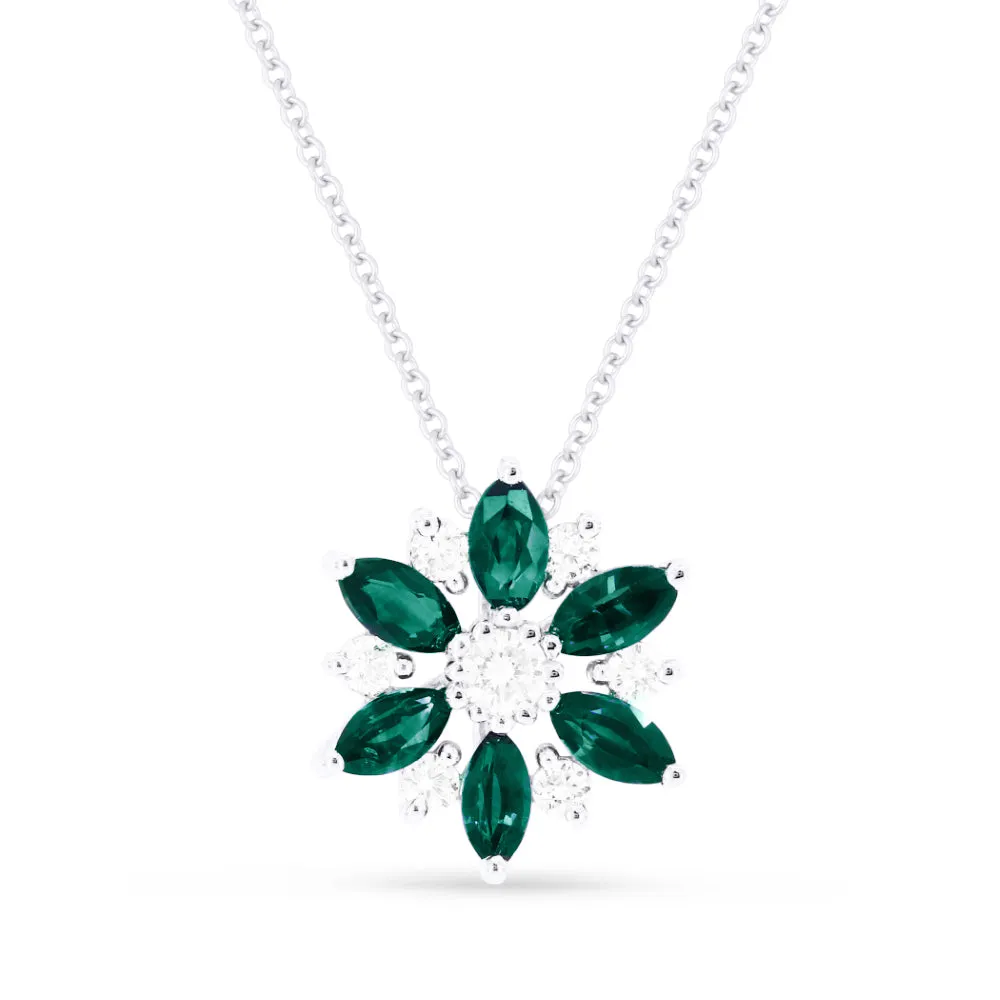 0.56Ct Emerald 16"pendant Necklace In 14K White Gold