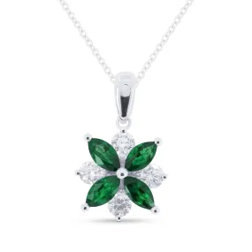 0.68Ct Emerald 16"pendant Necklace In 14K White Gold