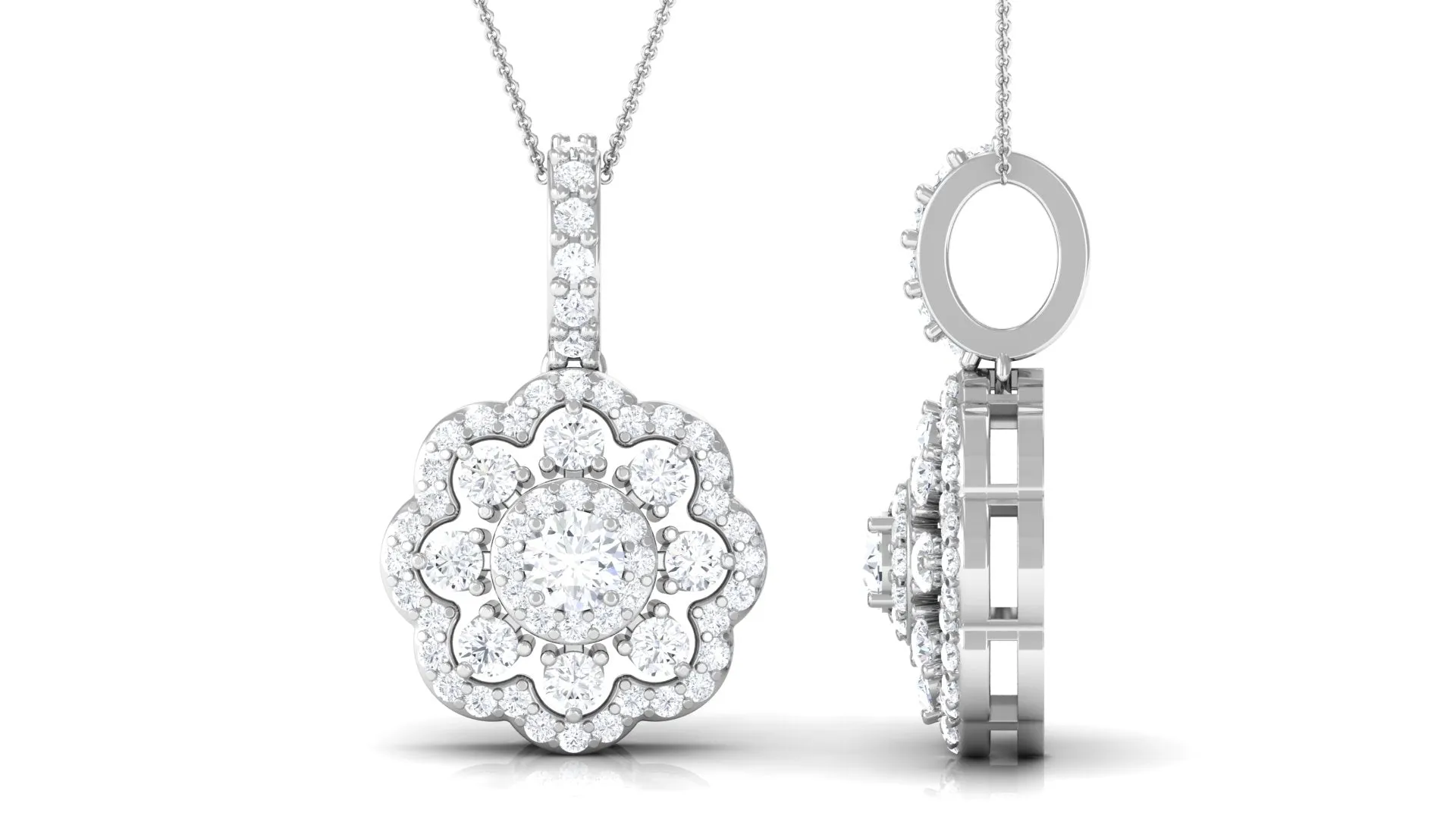 0.75 CT Certified Cubic Zirconia Bridal Floral Pendant Necklace