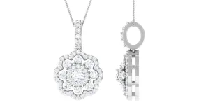 0.75 CT Certified Cubic Zirconia Bridal Floral Pendant Necklace