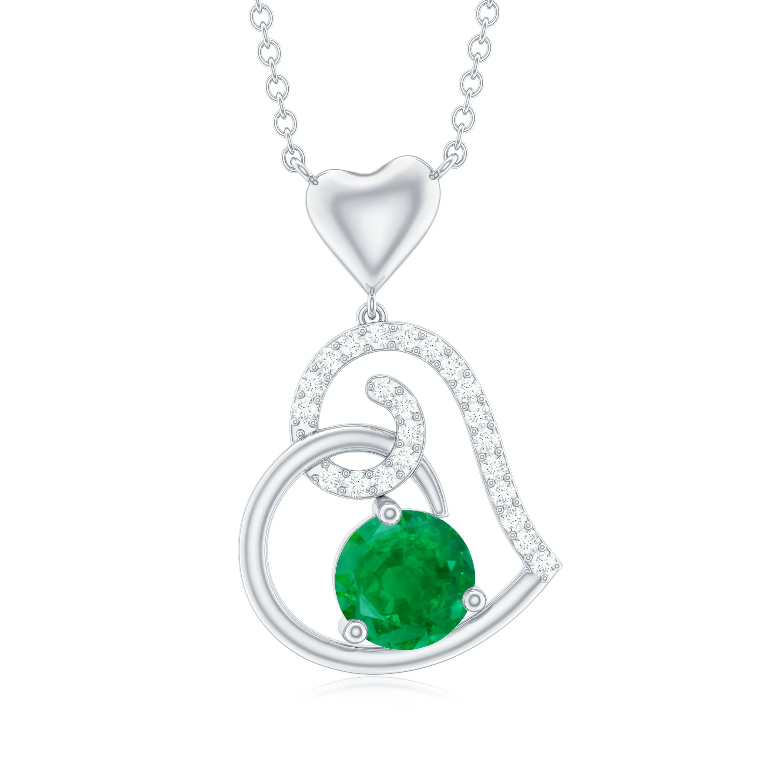 1 CT Emerald and Diamond Heart Drop Pendant