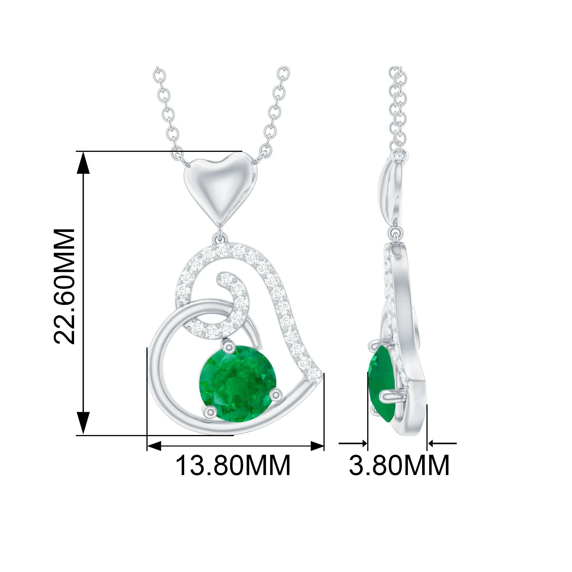 1 CT Emerald and Diamond Heart Drop Pendant