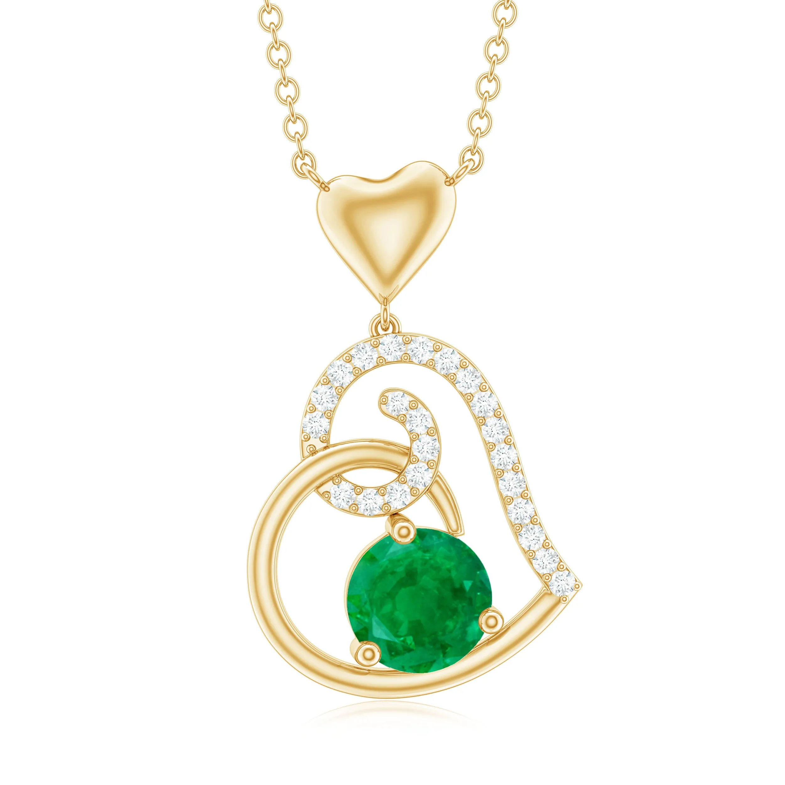 1 CT Emerald and Diamond Heart Drop Pendant