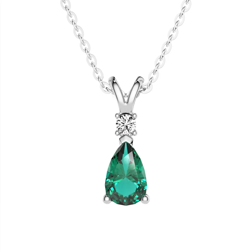 1 CT. Lab-Grown Emerald Pear Shape Pendant with Diamond