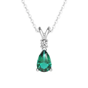 1 CT. Lab-Grown Emerald Pear Shape Pendant with Diamond