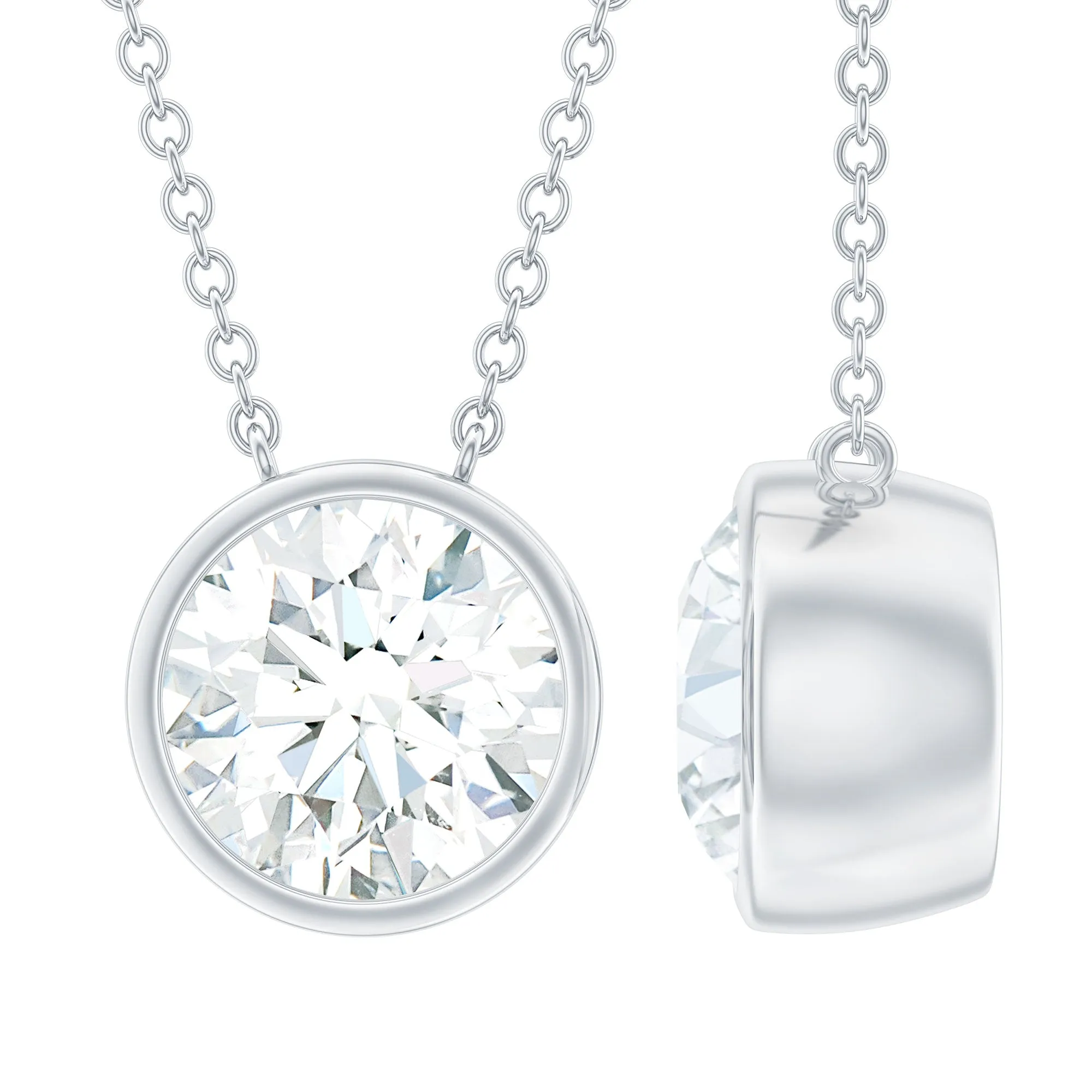 1 CT Round Cubic Zirconia Solitaire Necklace in Bezel Setting