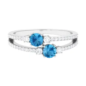 1 CT Swiss Blue Topaz and Diamond Anniversary Double Band Ring