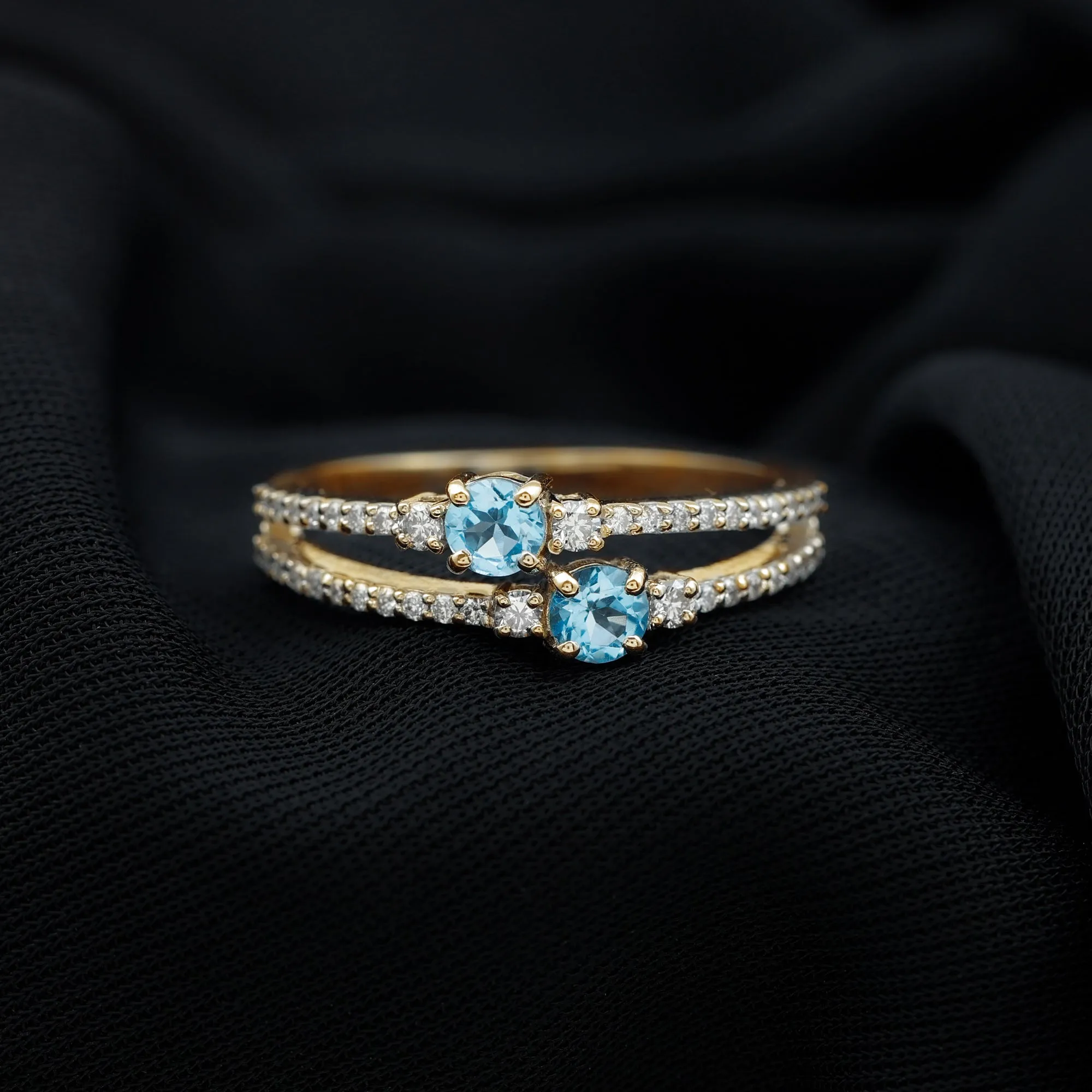 1 CT Swiss Blue Topaz and Diamond Anniversary Double Band Ring