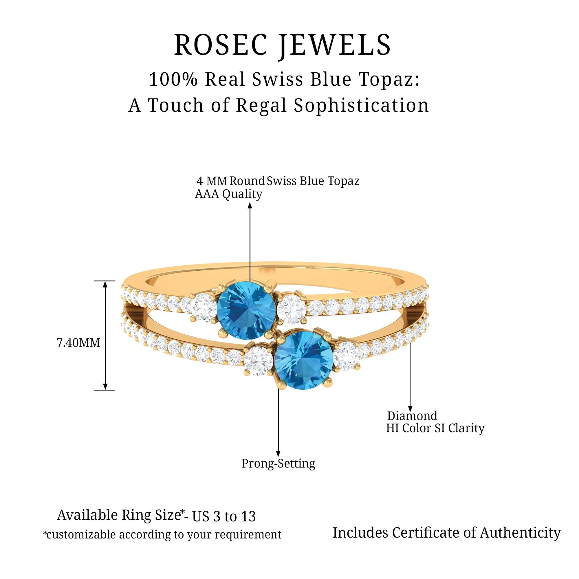 1 CT Swiss Blue Topaz and Diamond Anniversary Double Band Ring