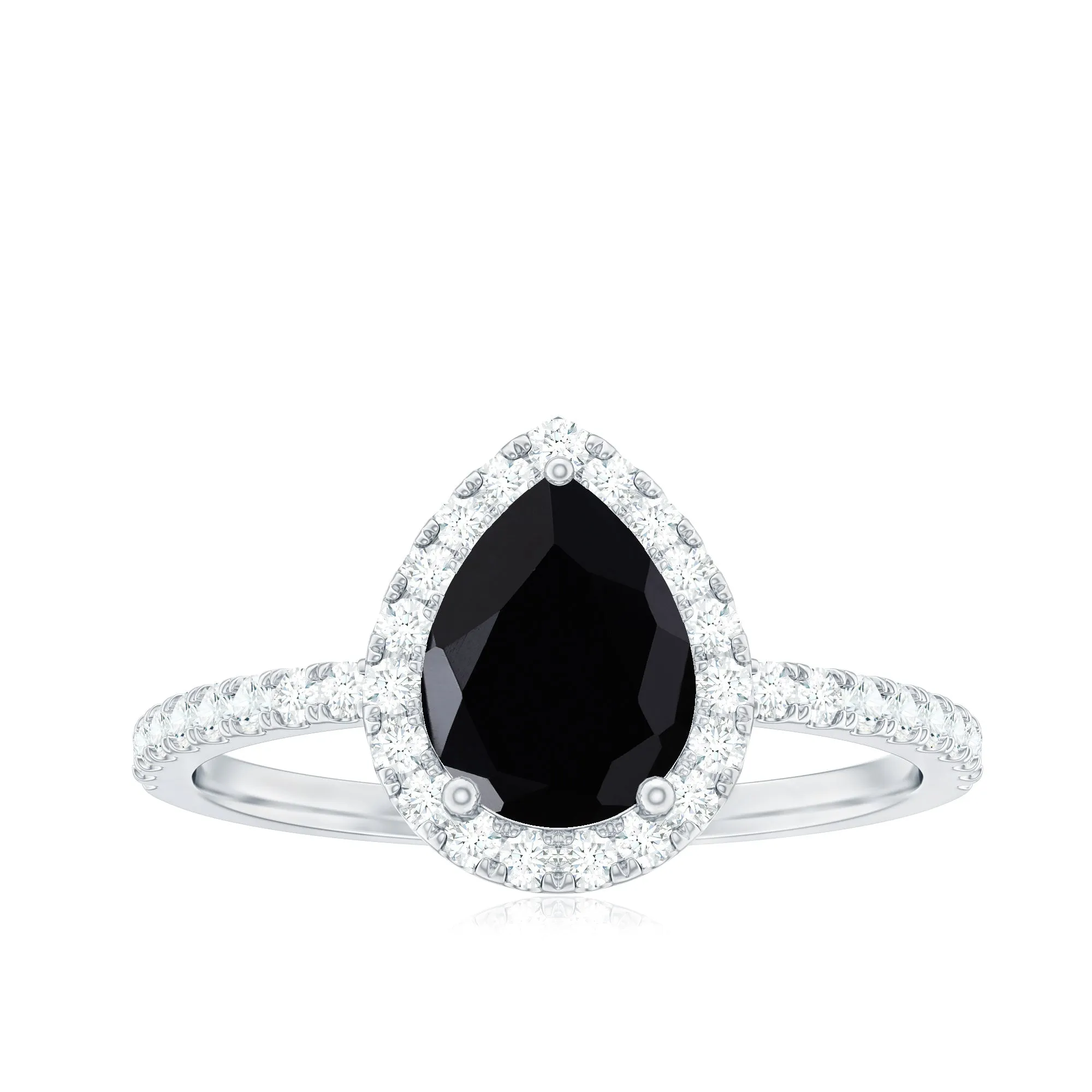 1 CT Teardrop Created Black Diamond Halo Engagement Ring with Diamond