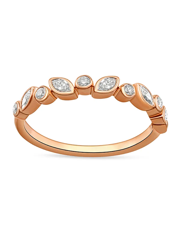 10ct Rose Gold Marquise & Round Brilliant Cut Diamond Band - 787995