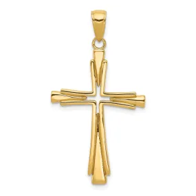 10k Real Yellow Solid Gold Polished Solid Cross Pendant Charm, 40x21mm