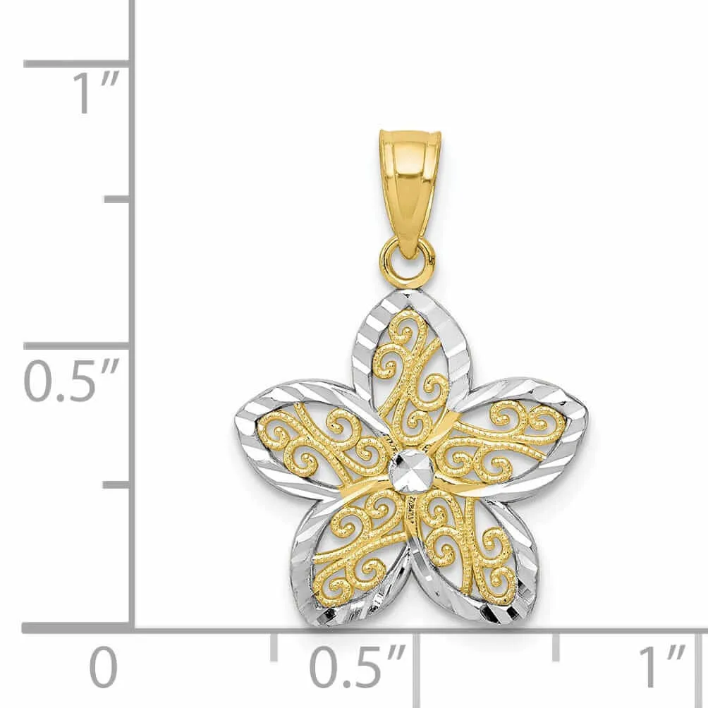 10k Two Tone Gold Filigree Flower Pendant