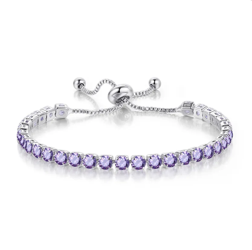 10k White Gold 7 Cttw Created Tanzanite Round Adjustable Tennis Plated Bracelet