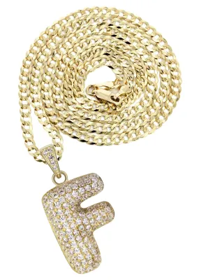 10K Yellow Gold Bubble Letter "F" CZ Necklace | Appx. 12.9 Grams