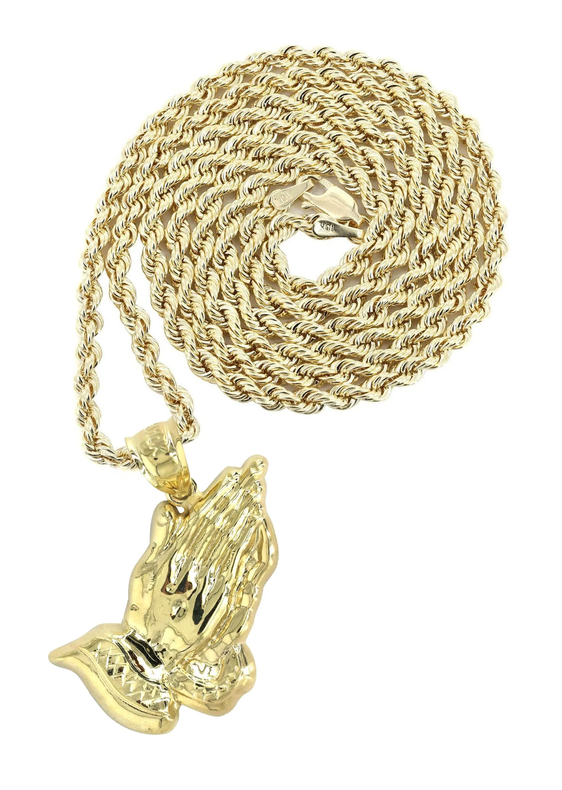 10K Yellow Gold Praying Hands Necklace | Appx. 12.6 Grams