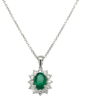 1.29ct tw Diamond & Green Emerald Pendant Necklace