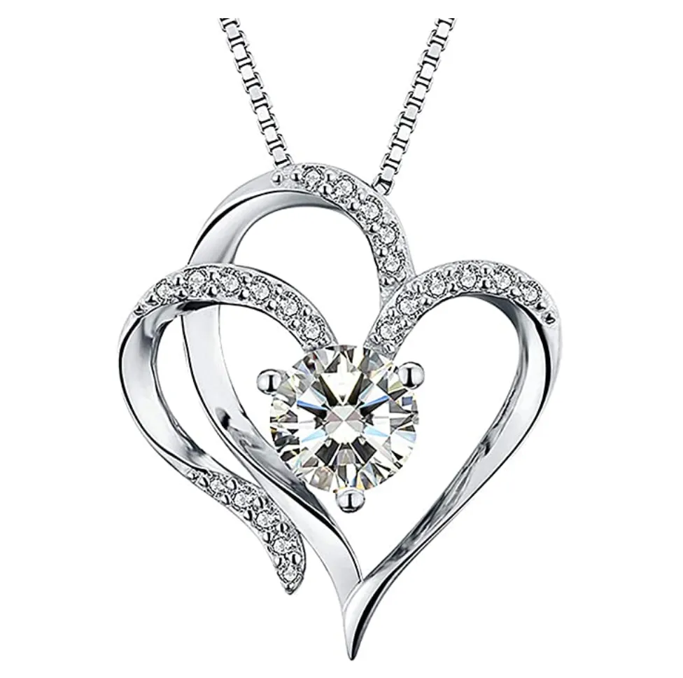 1/4 ct. Simulated Diamond Purple Heart Necklace Love Crystal Charm Valentines Anniversary Birthday Gift Mother Day Chain 925 Sterling Silver 20in.