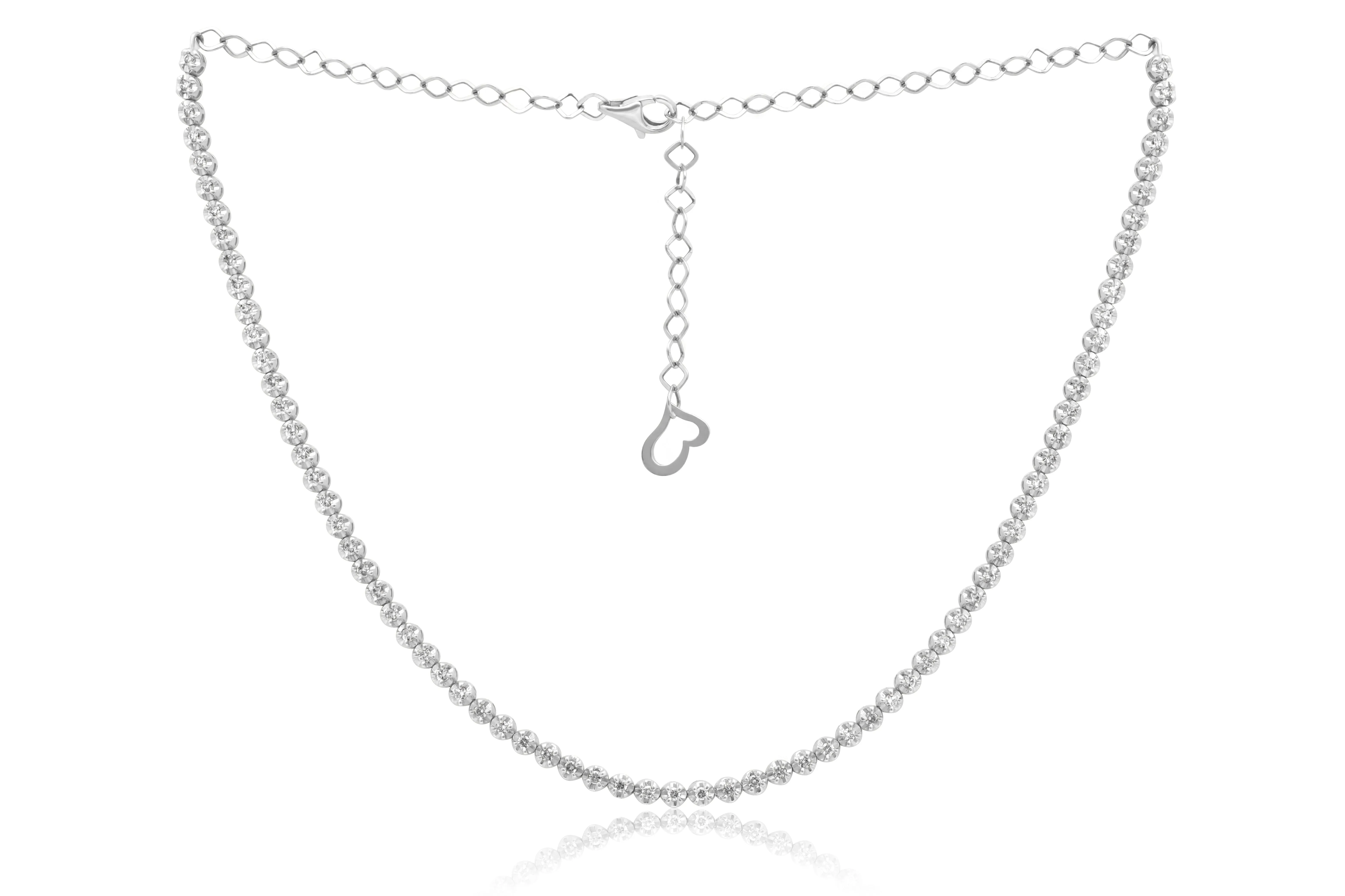 14 kt white gold, 14"  diamond choker necklace featuring 2.30 cts tw round diamonds