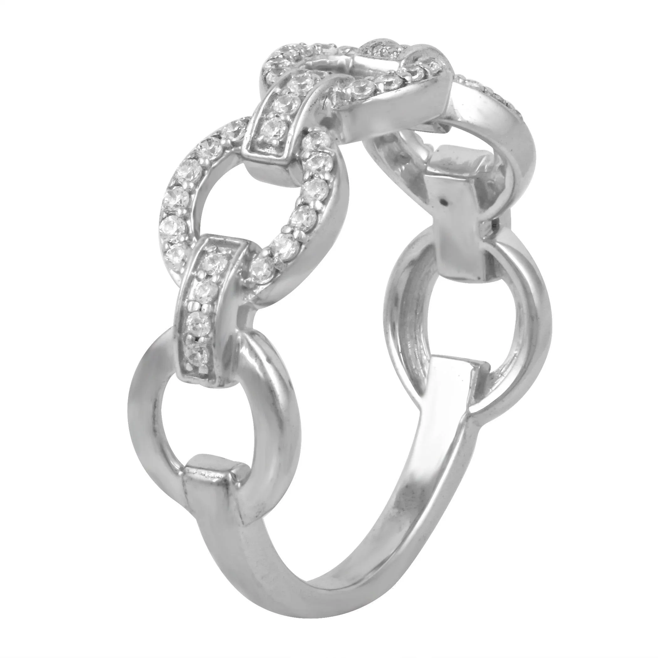 1/4CT TW Diamond Pave Chain Link Engagement Ring in Sterling Silver