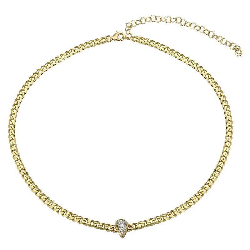 14K Gold Diamond Accented Pear Cuban Link Choker Necklace