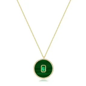 14K GOLD DIAMOND EMERALD AND MALACHITE RACHEL NECKLACE