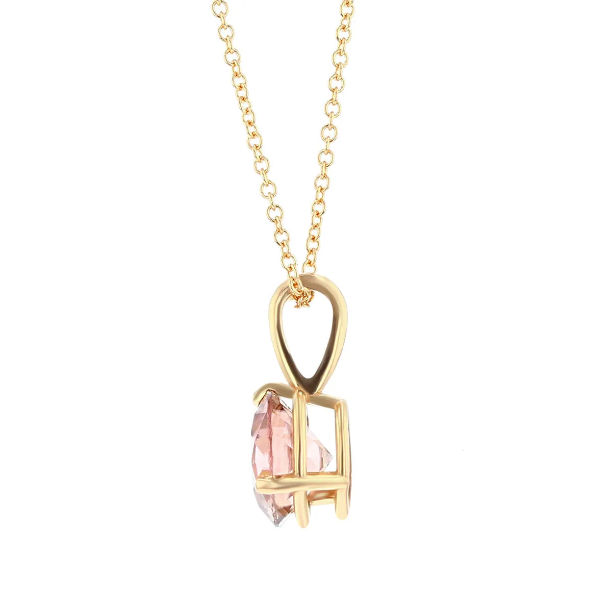 14K Rose Gold Blush Zircon 3 Prong Pendant Necklace