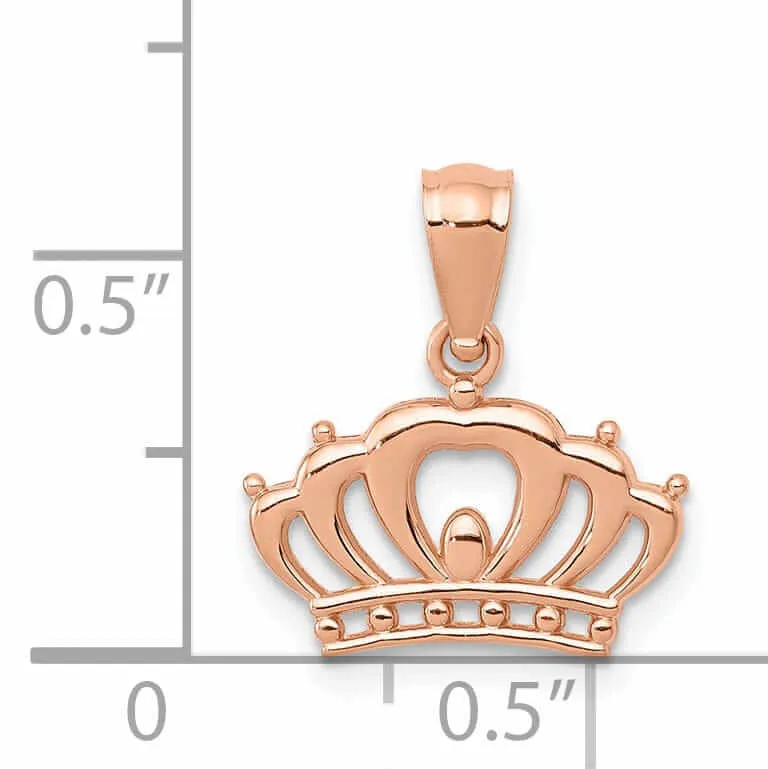 14k Rose Gold Solid Textured Polished Finish Crown Design Charm Pendant