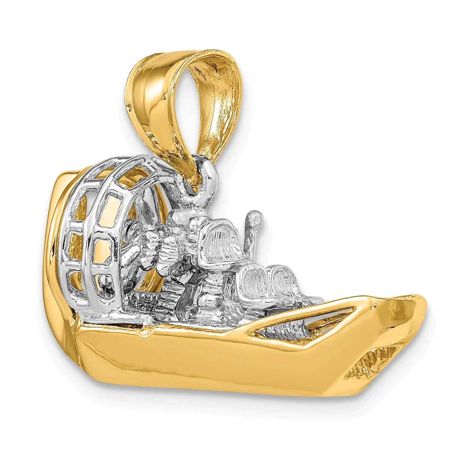 14k Two-Tone Gold Polished Finish 3-Dimensional Airboat Charm Pendant