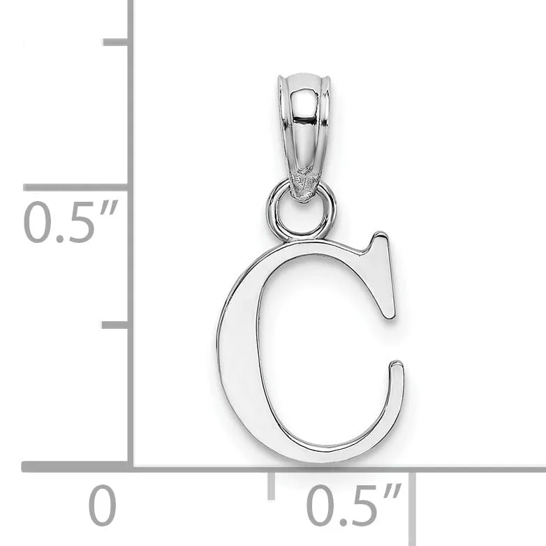 14K White Gold Block Design Small Letter C Initial Charm Pendant