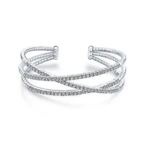 14K White Gold Criss Crossing Diamond Cuff