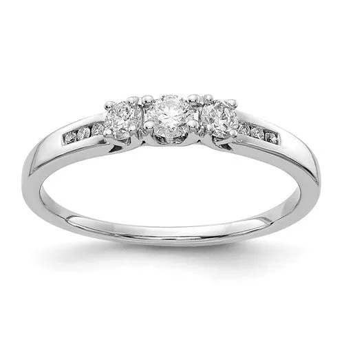 14k White Gold Diamond 3-Stone Ring w/ Channel Accent Stones