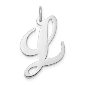 14K White Gold Large Size Fancy Script Letter L Initial Charm Pendant