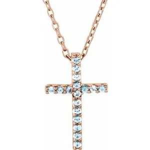 14K White Natural Emerald Petite Cross 16" Necklace