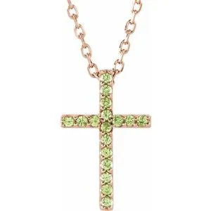 14K White Natural Emerald Petite Cross 16" Necklace