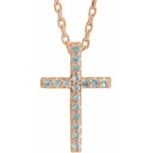 14K White Natural Emerald Petite Cross 16" Necklace