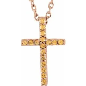 14K White Natural Emerald Petite Cross 16" Necklace