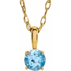 14K Yellow 3 mm Imitation Blue Zircon Youth Solitaire 14" Necklace