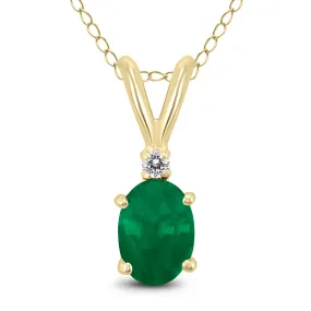 14K Yellow Gold 5X3Mm Oval Emerald And Diamond Pendant