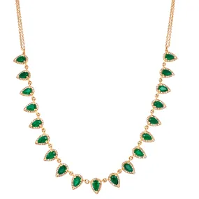 14K Yellow Gold Diamond   Emerald Pear Shaped Necklace