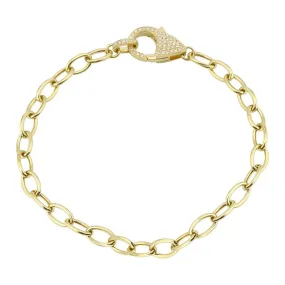 14k Yellow Gold Diamond Pave Lobster Clasp Link Bracelet