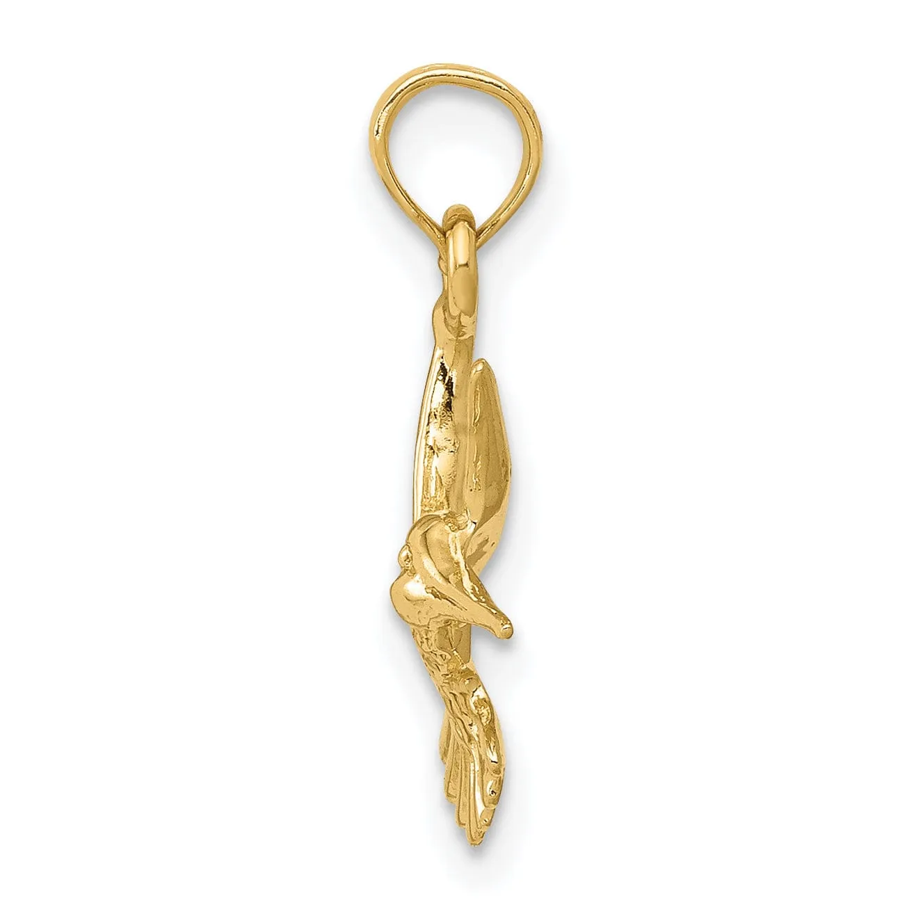 14k Yellow Gold Open Back Solid Polished Finish Flying Hummingbird Charm Pendant