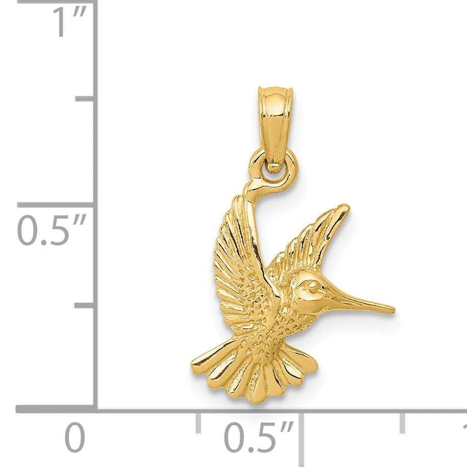 14k Yellow Gold Open Back Solid Polished Finish Flying Hummingbird Charm Pendant