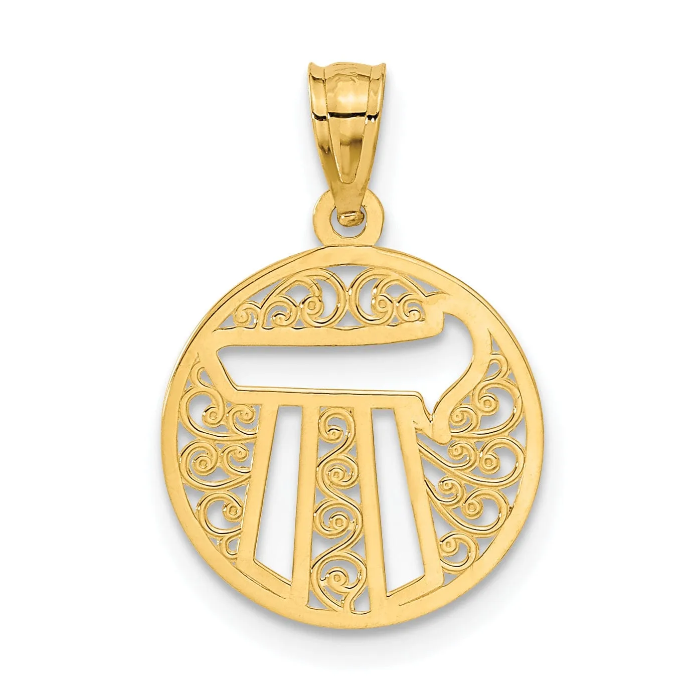 14k Yellow Gold Polished Finish Filigree Chai Circle Pendant