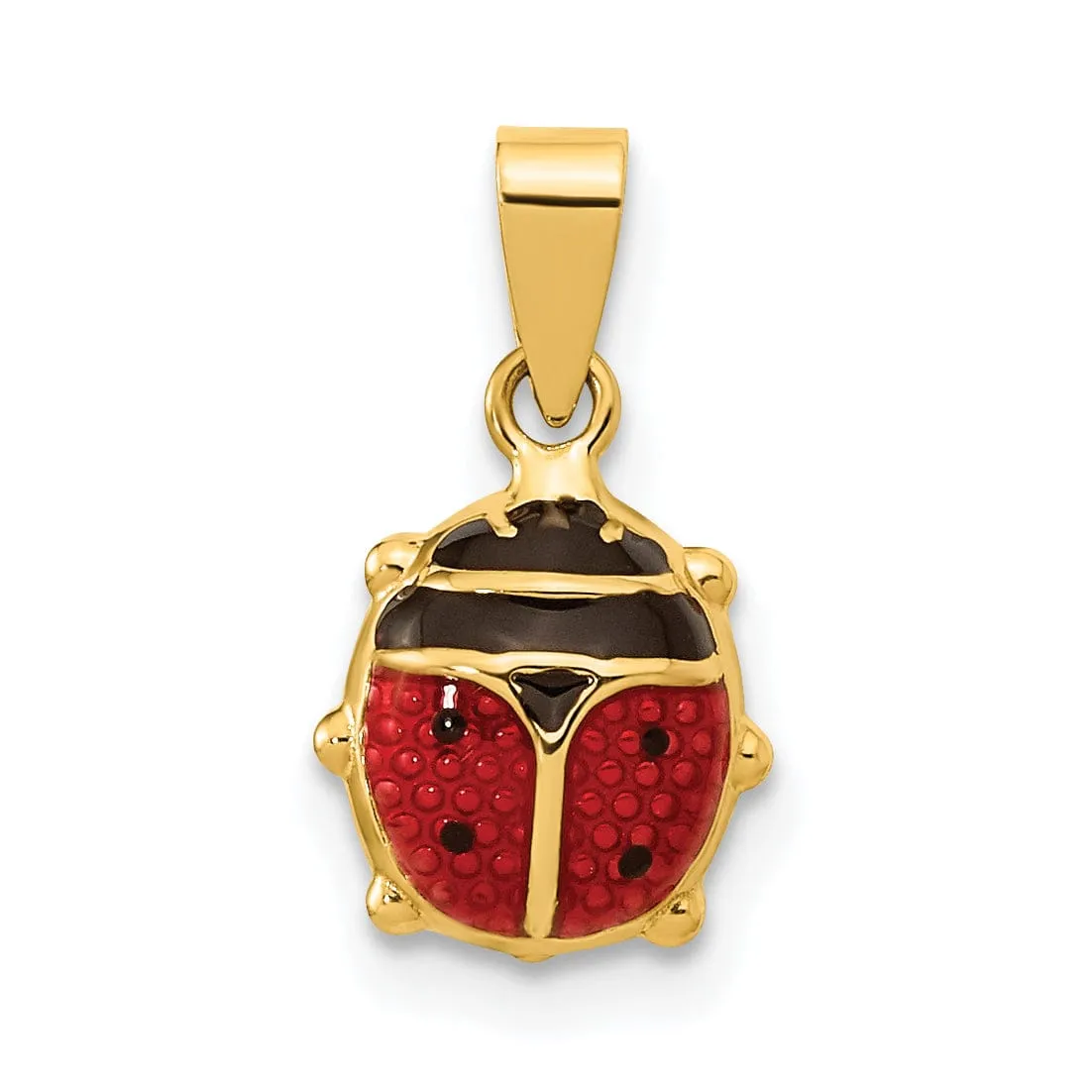 14k Yellow Gold Polished Red-Black Enameled Finish Solid Flat Back Semi Ladybug Charm Pendant