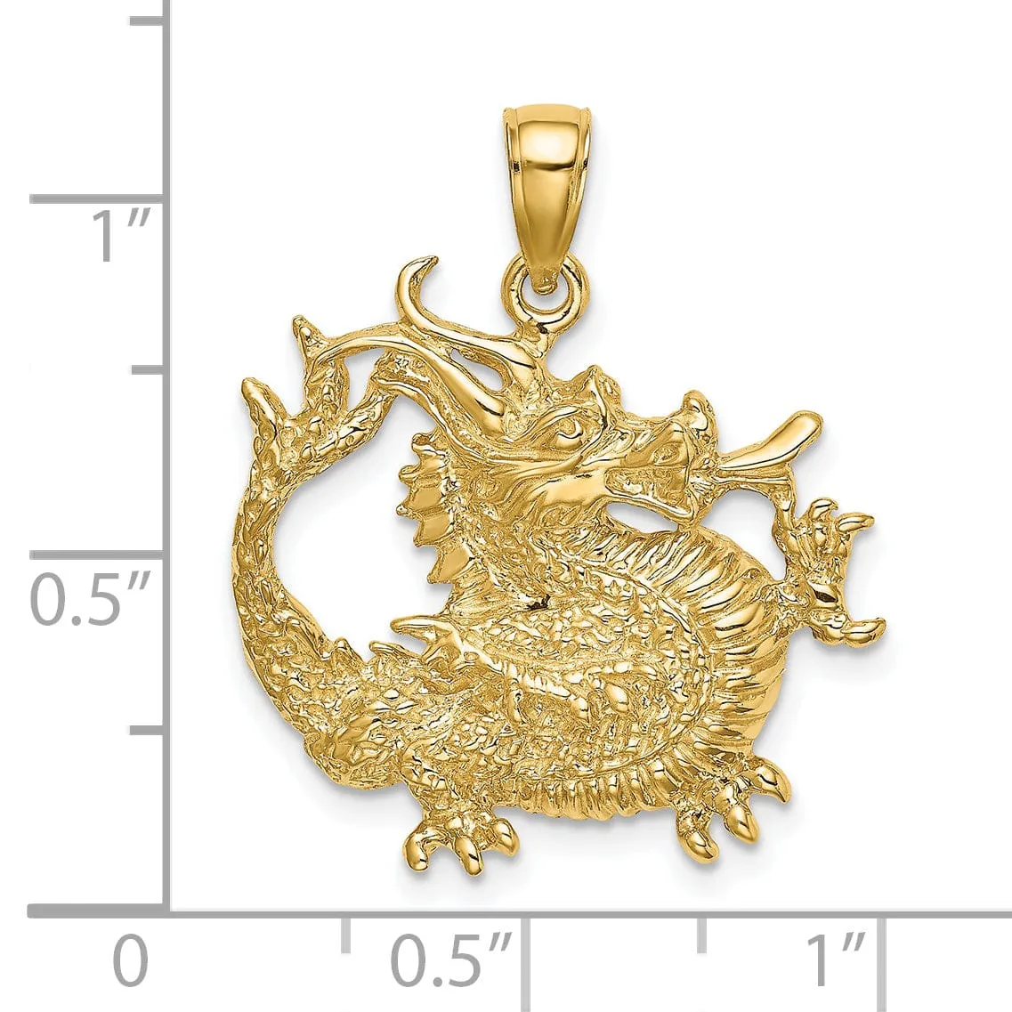 14K Yellow Gold Textured Polished Finish 3-Dimensional Dragon Design Charm Pendant