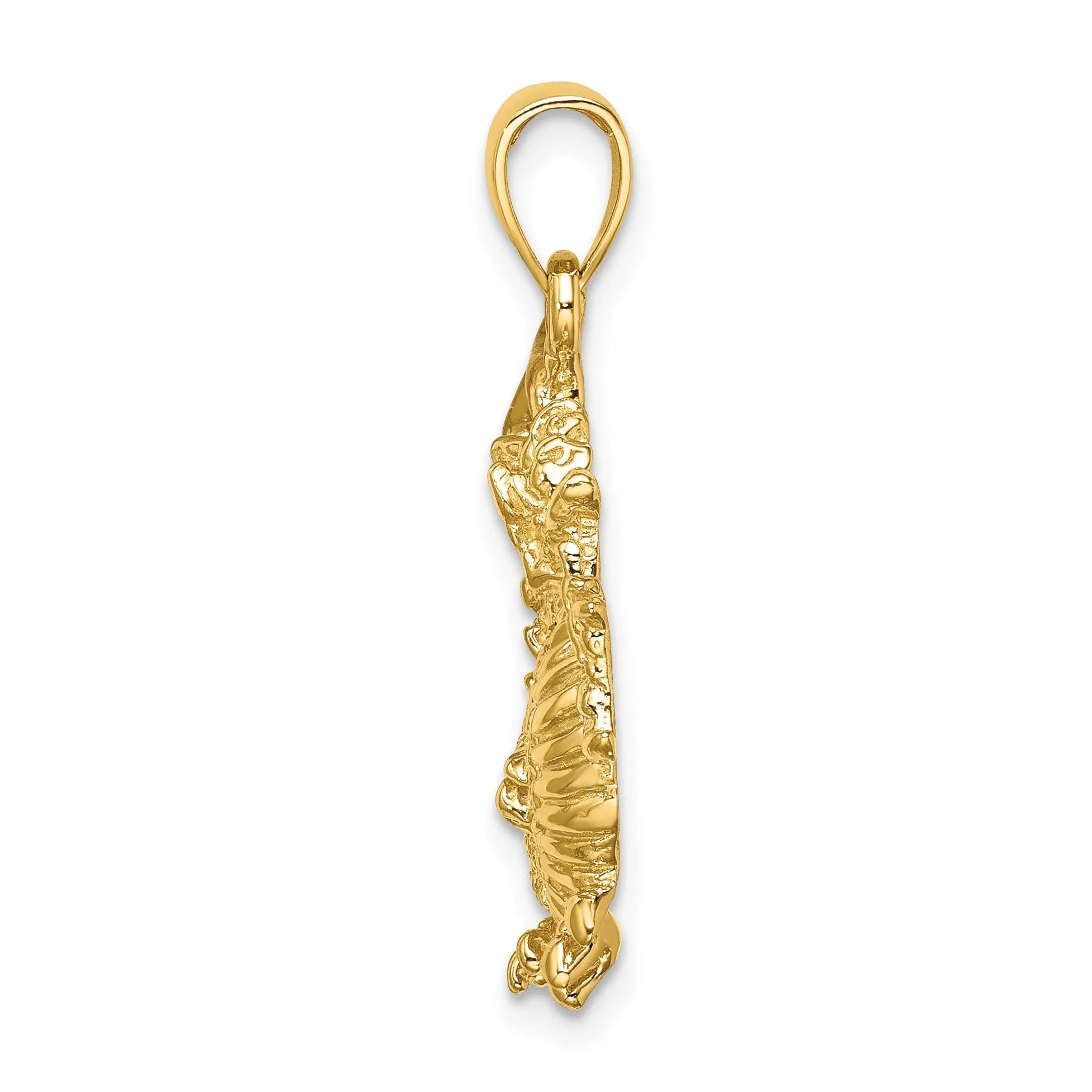 14K Yellow Gold Textured Polished Finish 3-Dimensional Dragon Design Charm Pendant